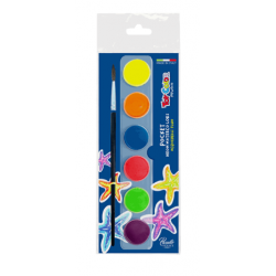 TOY COLOR ΝΕΡΟΧΡΩΜΑΤΑ ΜΕ ΠΙΝΕΛΟ ΠΛΑΣΤΙΚΟ BLISTER 6 ΧΡΩΜΑΤΑ Φ22mm PRIMARY NEON